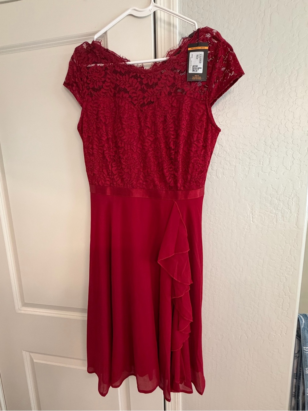 Miusol Burgundy Lace Midi Dress with Ruffle Detail